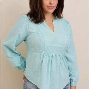 Torrid Clip Dot Mixed Eyelet Yoke Detail Top in Canal Blue  size: 3X